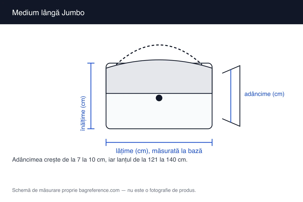 Schemă cu două genți cu clapetă alăturate, cu lățimile de 25,5 cm și 30 cm și adâncimile de 7 cm și 10 cm marcate